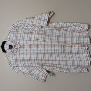 Jo's A bank travelers men's plaid casual shirt short sleeves 100% linen in XL